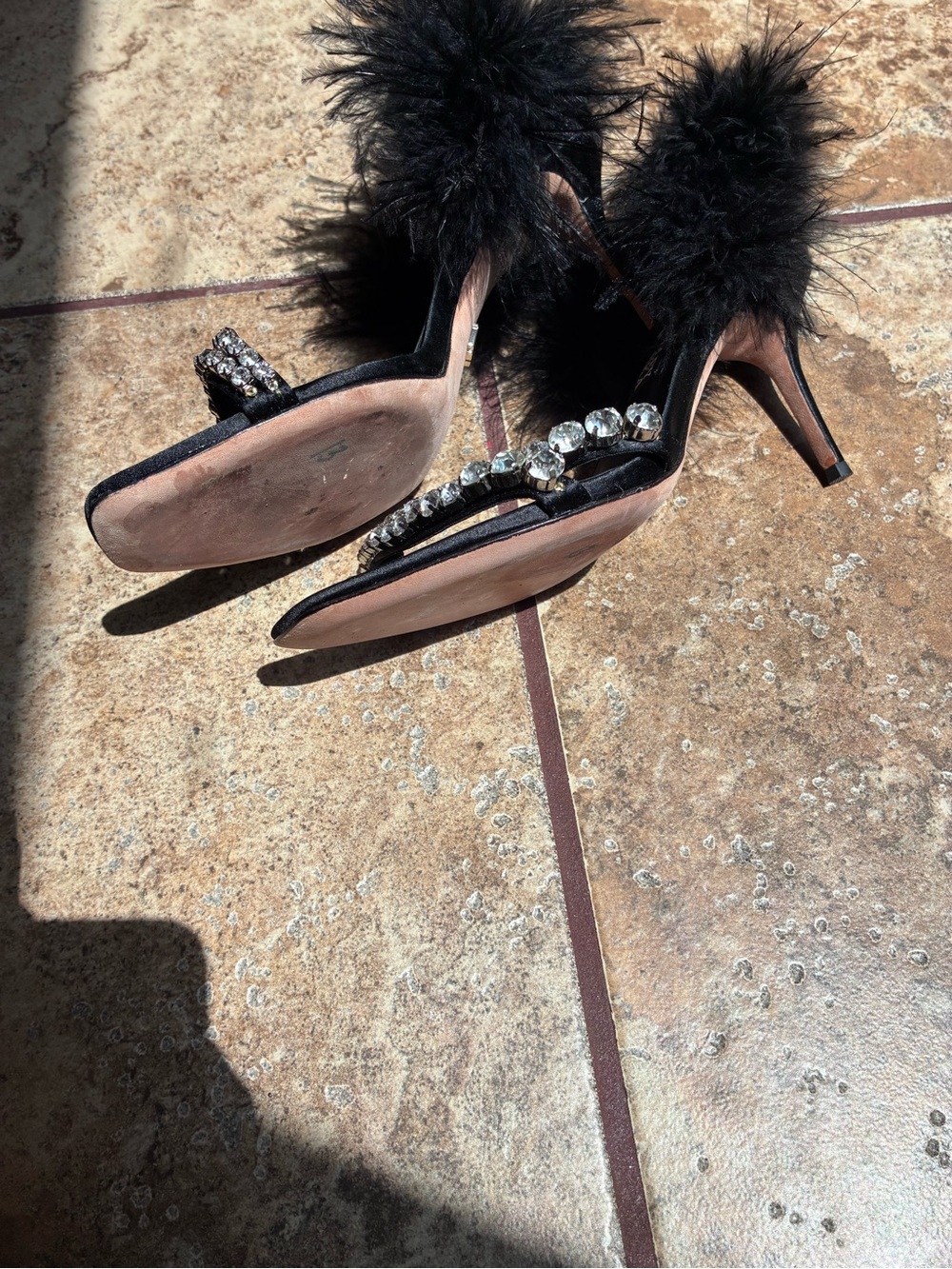 Badgley Mischka Harley  Black Feather and Crystal Stiletto Sandals - Picture 6 of 7